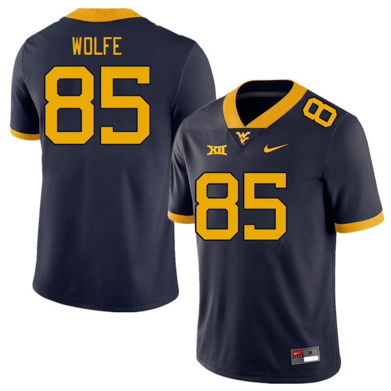 Men #85 Ryan Wolfe West Virginia Mountaineers College Football Jerseys Stitched Sale-Navy - Click Image to Close